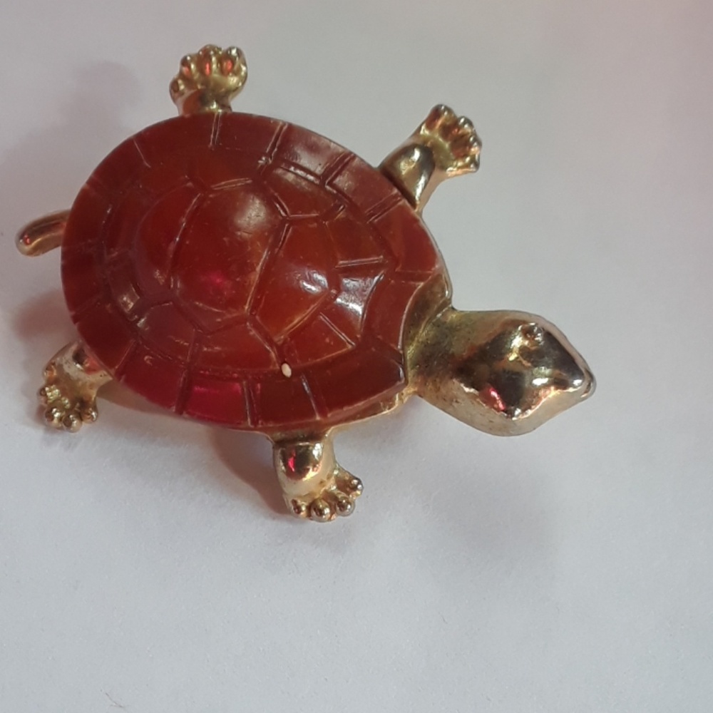 Gold Tone Brown Shell Turtle - image 7